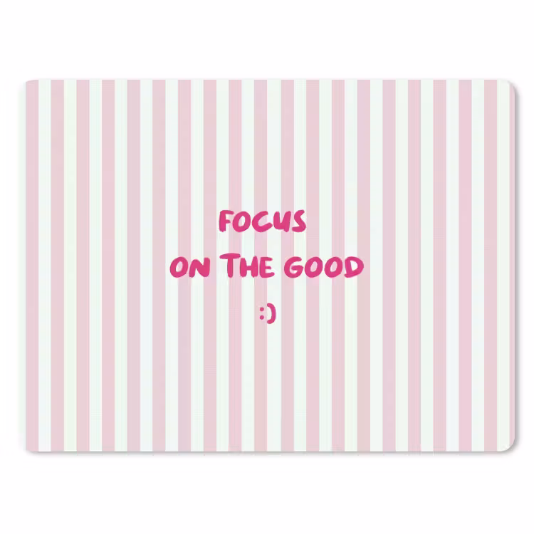Focus on the good - Strepen - Roze - Smiley muismat rubber klein -3d