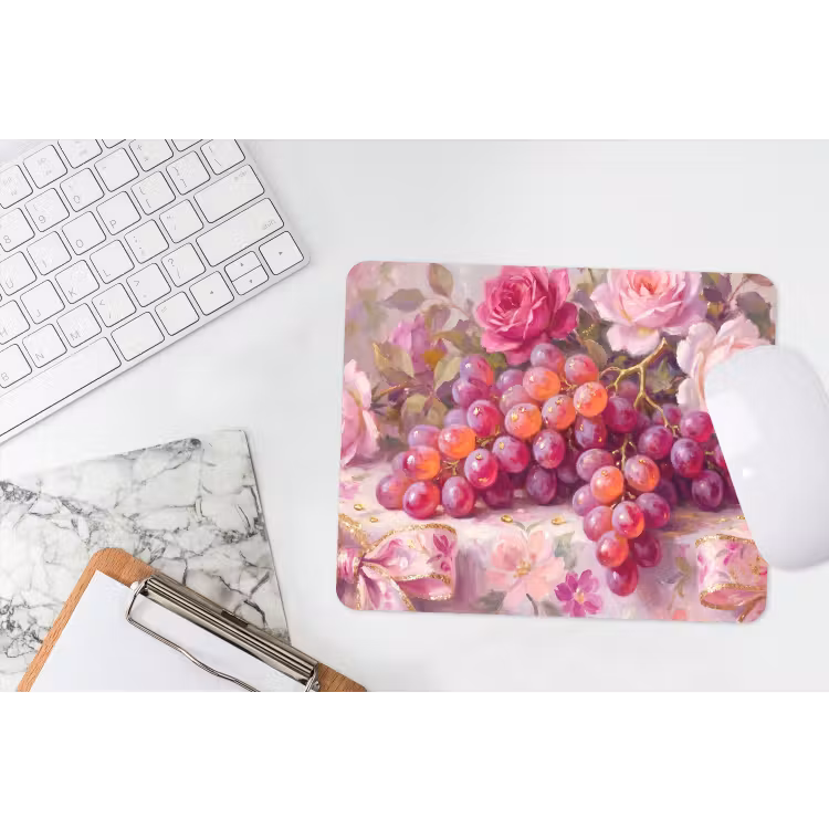 Eten - Bloemen - Stilleven - Roze - Goud muismat rubber klein -witbureau