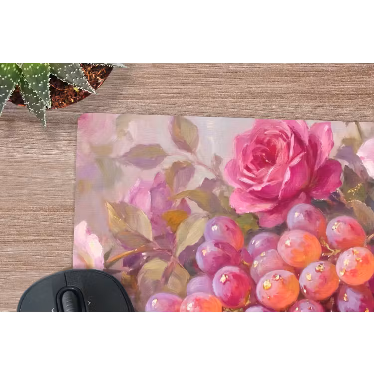 Eten - Bloemen - Stilleven - Roze - Goud muismat rubber klein -closeup