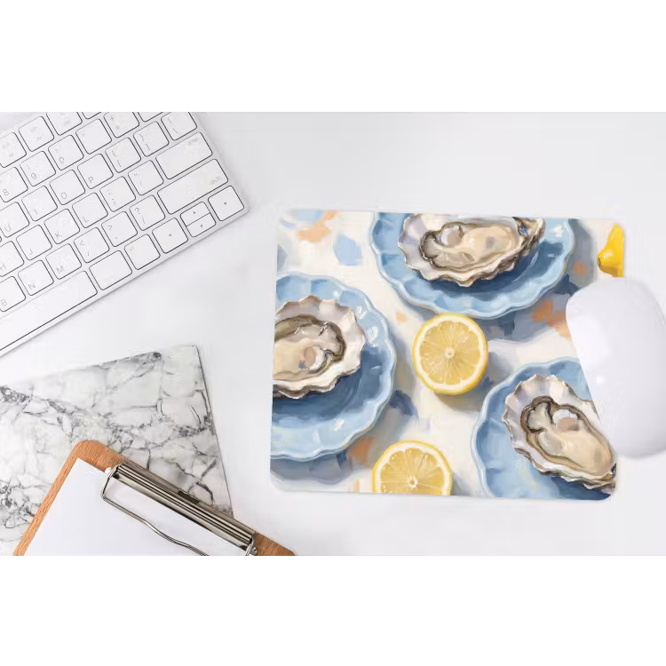 Eten - Oesters - Citroenen - Modern - Geel muismat rubber klein -witbureau