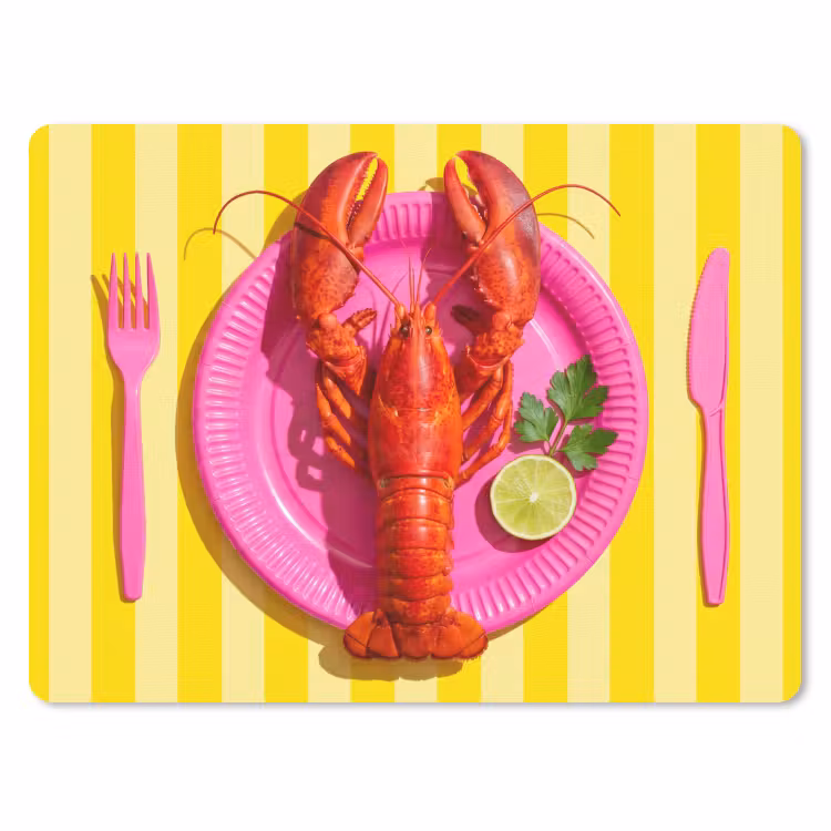Eten - Roze - Geel - Modern - Culinaire muismat rubber klein -3d