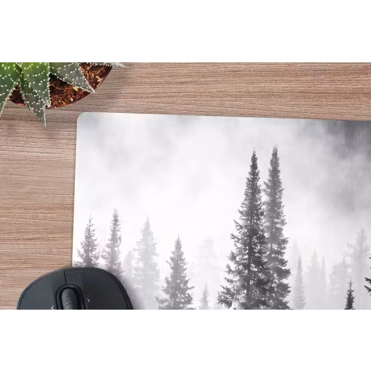 Bos - Mist - Winter - Monochroom - Natuur muismat rubber klein -closeup