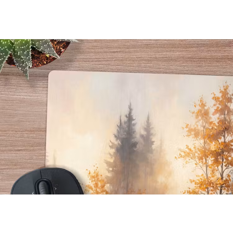 Bospad - Herfstbladeren - Natuur - Schilderachtig - Oranje muismat rubber klein -closeup