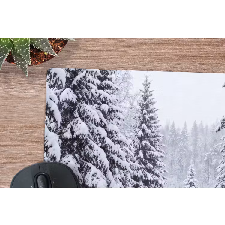 Bos - Winter - Sneeuw - Pad - Natuur muismat rubber klein -closeup