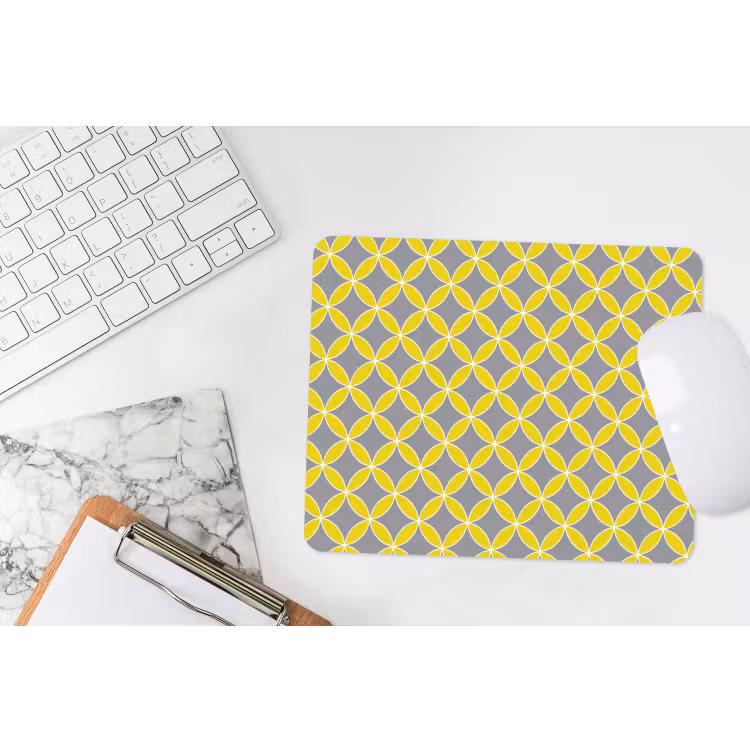 Geometrisch - Cirkels - Modern - Grijs - Geel muismat rubber klein 262 -witbureau