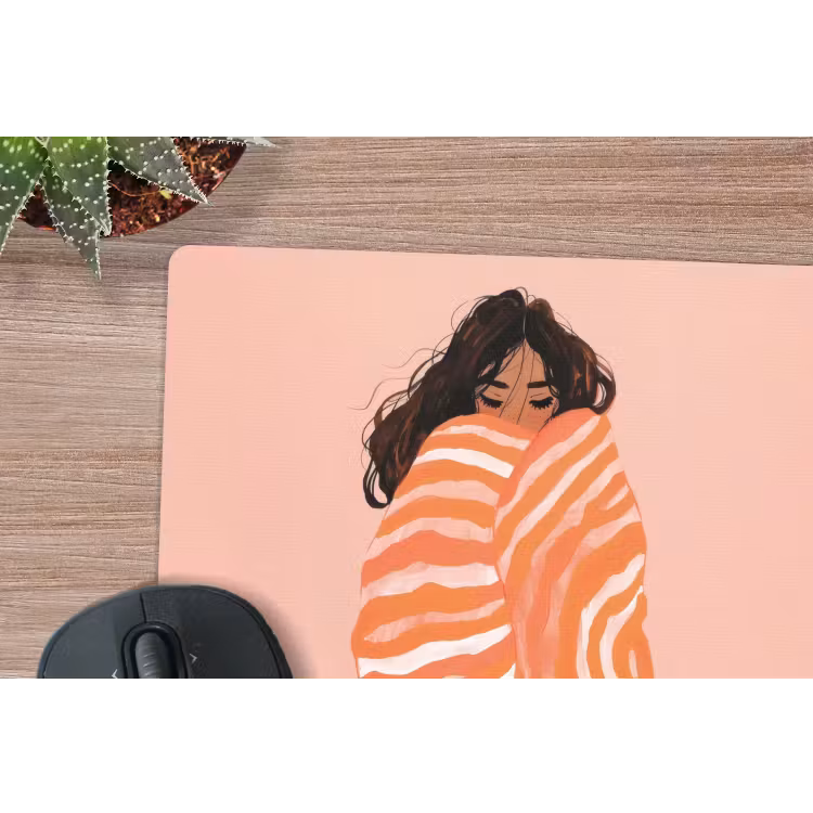 Meisje - Deken - Gestreept - Oranje muismat rubber klein -closeup