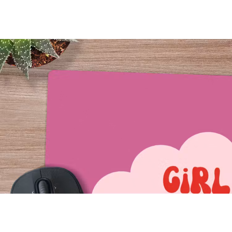 Girl power - Wolk - Roze muismat rubber klein -closeup