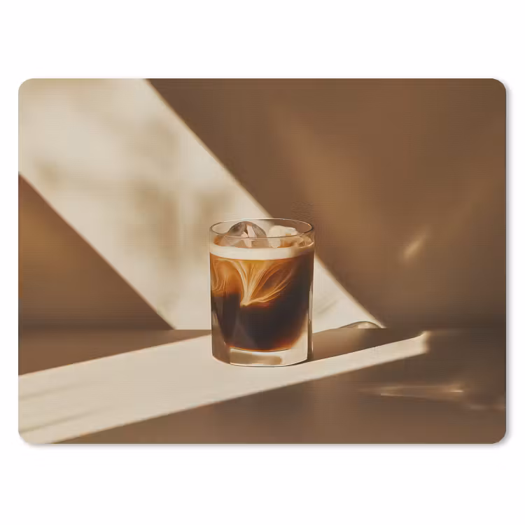 Glas - Ijskoffie - Schaduw - Bruin muismat rubber klein -3d