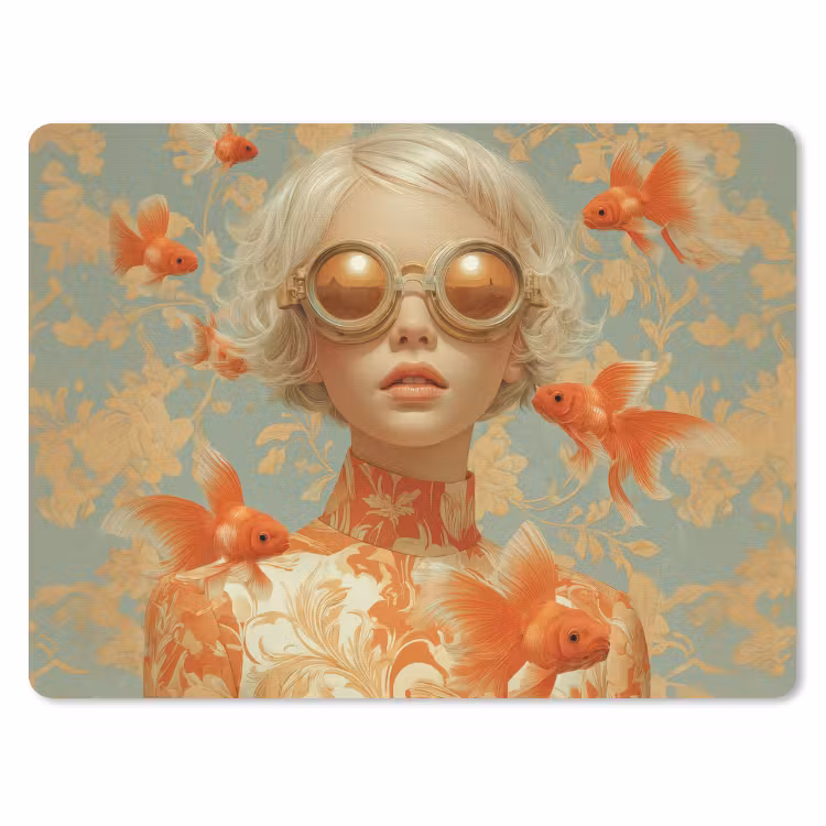 Goudvissen - Oranje - Vrouw - Blond muismat rubber klein -3d