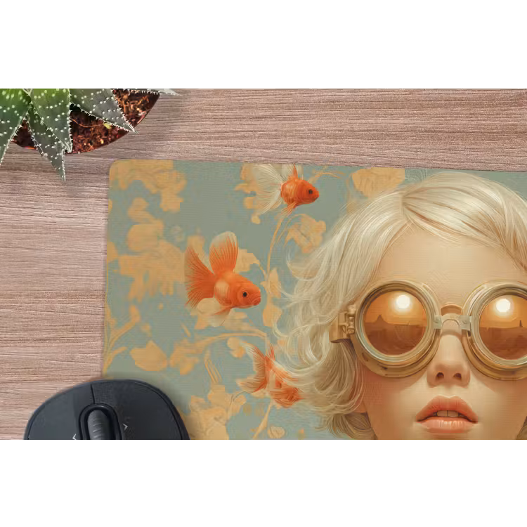 Goudvissen - Oranje - Vrouw - Blond muismat rubber klein -closeup