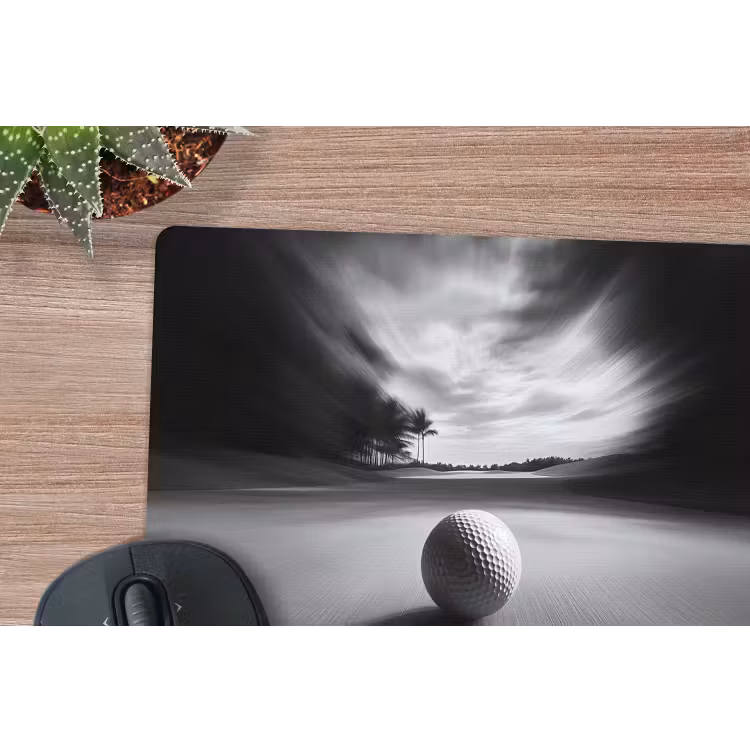 Golfbal - Wazig - Zwart muismat rubber klein -closeup