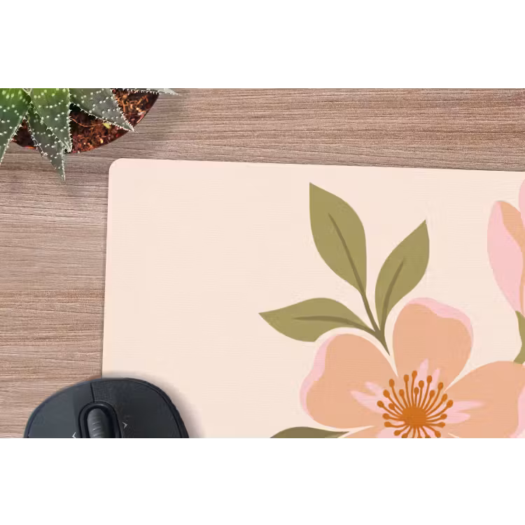 Grafisch - Bloemen - Roze muismat rubber klein -closeup