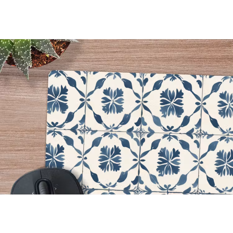 Grafisch - Tegel - Blauw muismat rubber klein 262 -closeup