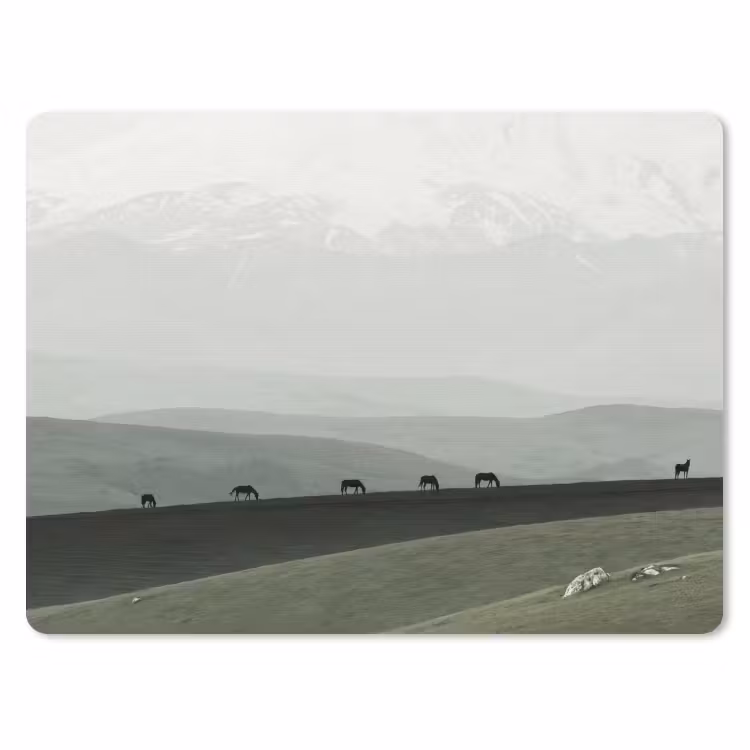 Grijs - Berg - Paarden muismat rubber klein -3d