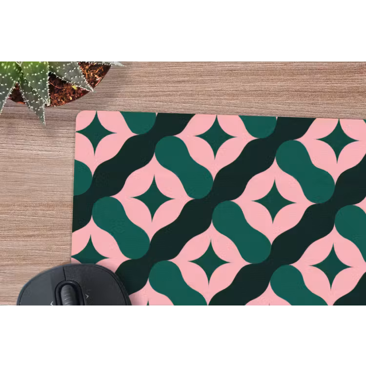Groen - Roze - Retro - Sterren muismat rubber klein 262 -closeup