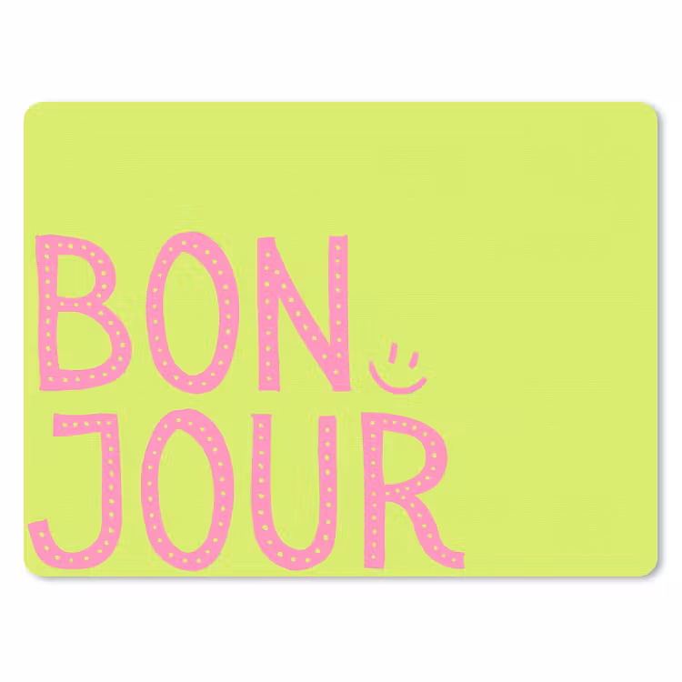 Groen - Smiley - Bonjour - Roze muismat rubber klein -3d