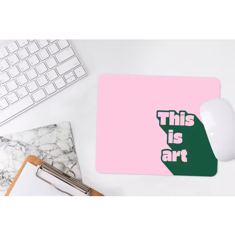 Groen - Teskt - This is art - Roze muismat rubber klein -witbureau