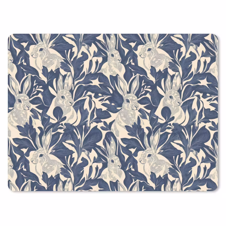 Hazen - Bladeren - Patroon - Blauw - Beige muismat rubber klein 262 -3d