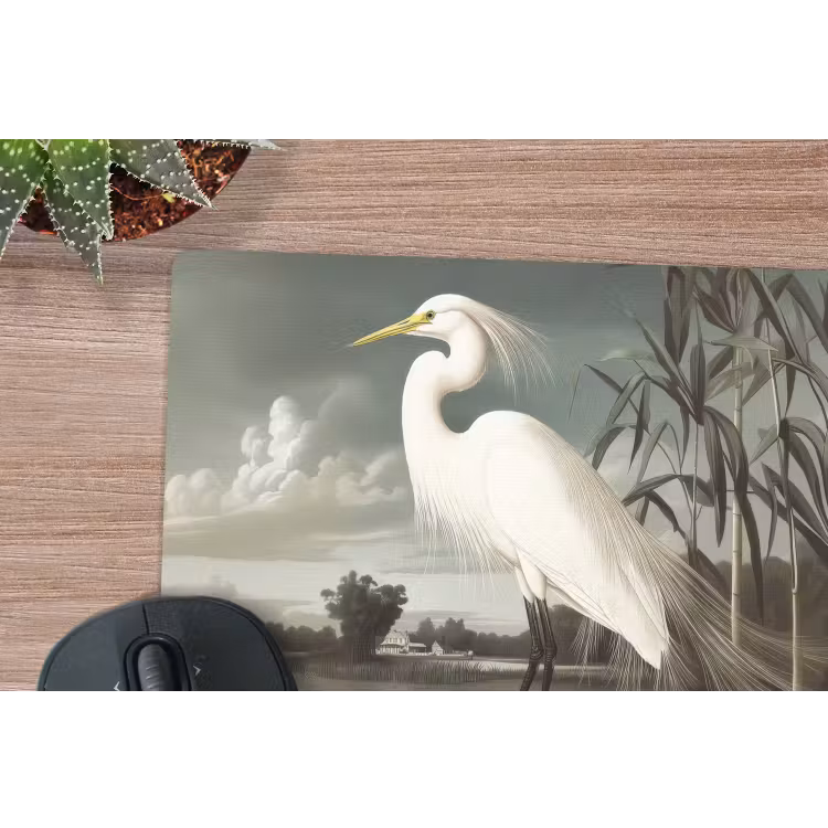 Reiger - Planten - Wolken - Wit muismat rubber klein -closeup