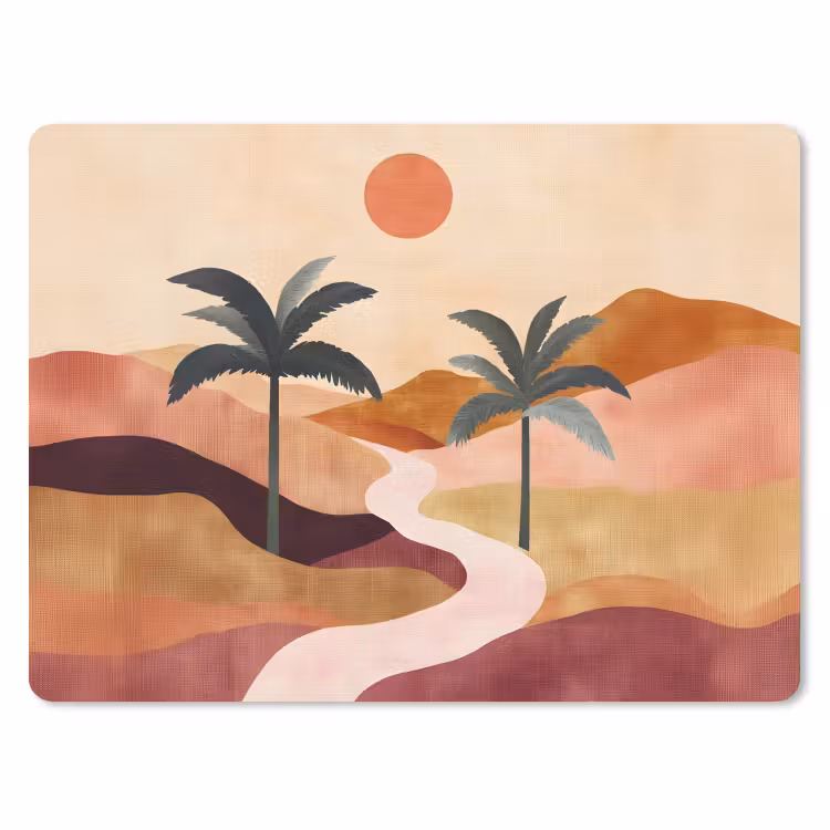 Heuvels - Palmbomen - Abstract muismat rubber klein -3d