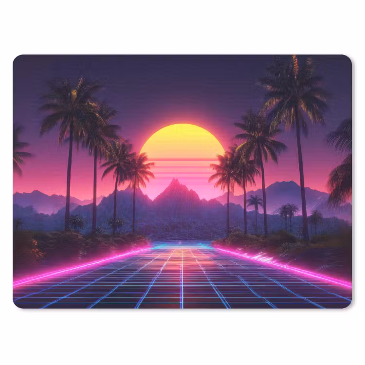 Horizon - Palmbomen - Bergen - Geel muismat rubber klein -3d