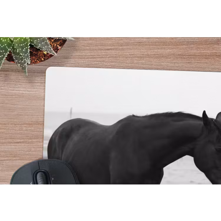 Paard - Auto - Zwart - Wit muismat rubber klein -closeup