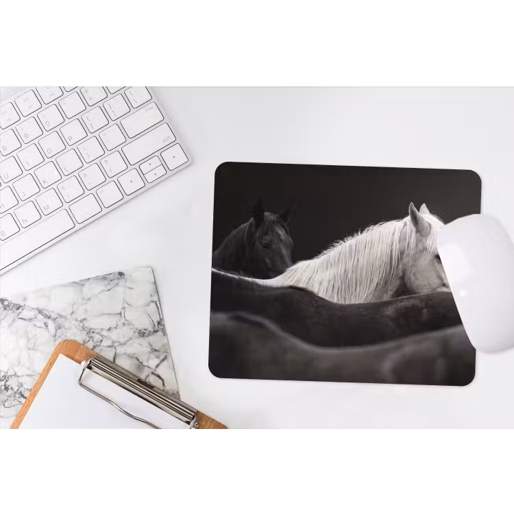 Paarden - Zwart - Wit - Kudde muismat rubber klein -witbureau