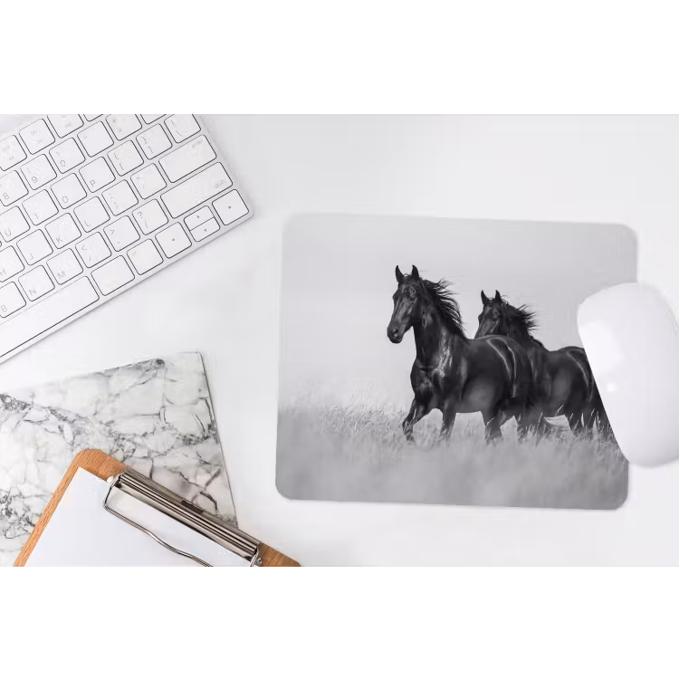 Paarden - Gras - Zwart - Wit muismat rubber klein -witbureau