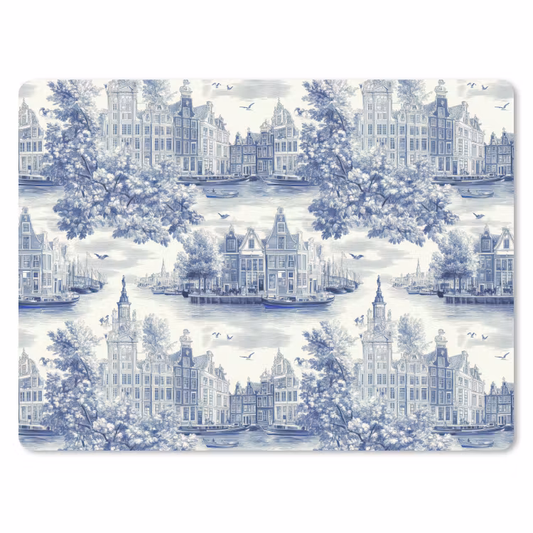 Huizen - Bomen - Water - Vogels - Blauw muismat rubber klein 262 -3d