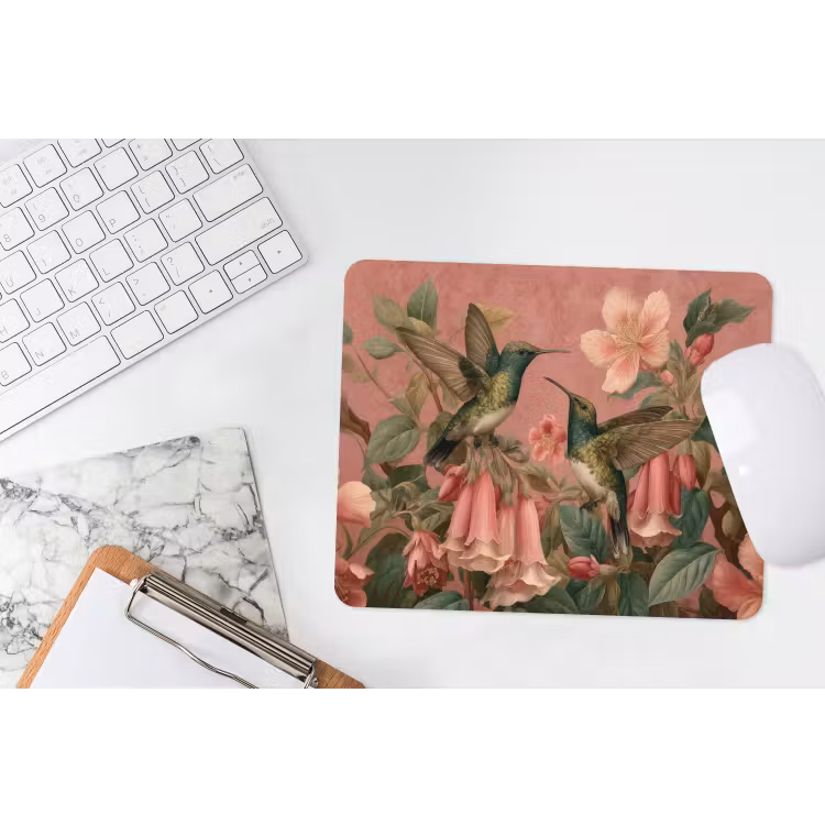 Kolibries - Bloemen - Groen - Roze muismat rubber klein -witbureau