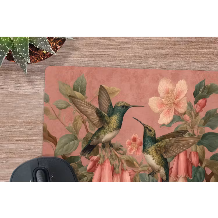 Kolibries - Bloemen - Groen - Roze muismat rubber klein -closeup