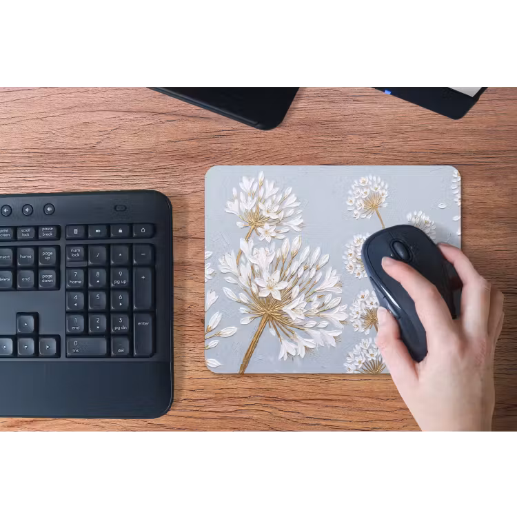 Illustratie - Bloemen - Blauw muismat rubber klein -toetsenbord