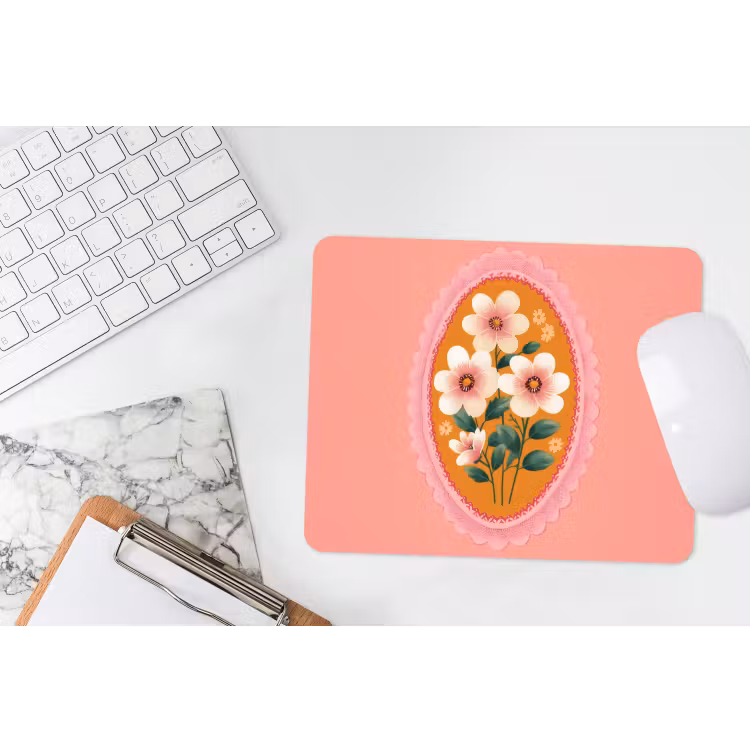 Illustratie - Bloemen - Rand - Roze muismat rubber klein -witbureau
