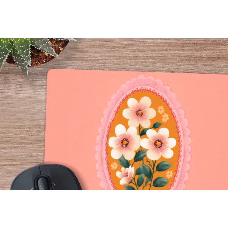 Illustratie - Bloemen - Rand - Roze muismat rubber klein -closeup