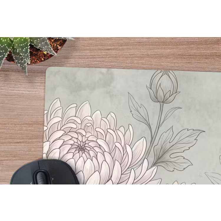 Illustratie - Bloemen - Groen muismat rubber klein -closeup