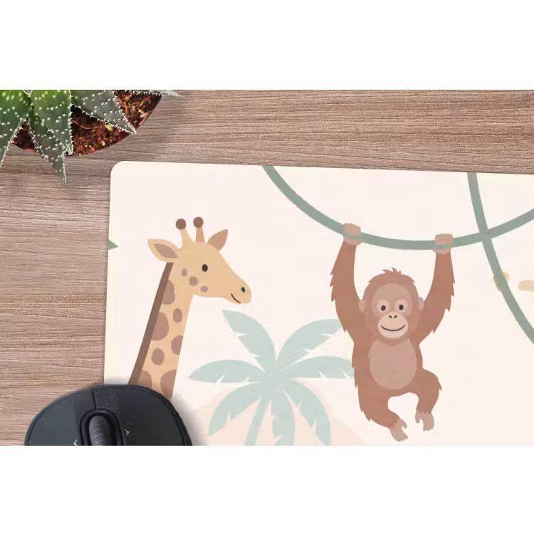 Jungle - Dieren - Groen muismat rubber klein -closeup