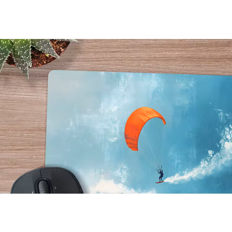 Kitesurfer - Oranje - Zee - Lucht muismat rubber klein -closeup