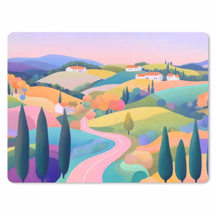 Landschap - Paars - Pastel - Huizen muismat rubber klein -3d