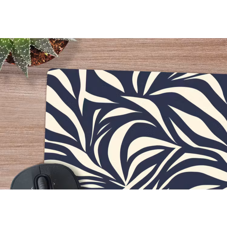 Bladvormen - Blauw - Patroon - Wit muismat rubber klein 262 -closeup