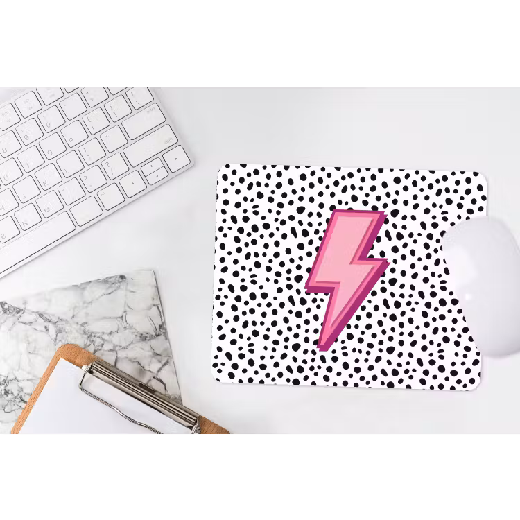 Bliksem - Roze - Stippen muismat rubber klein -witbureau