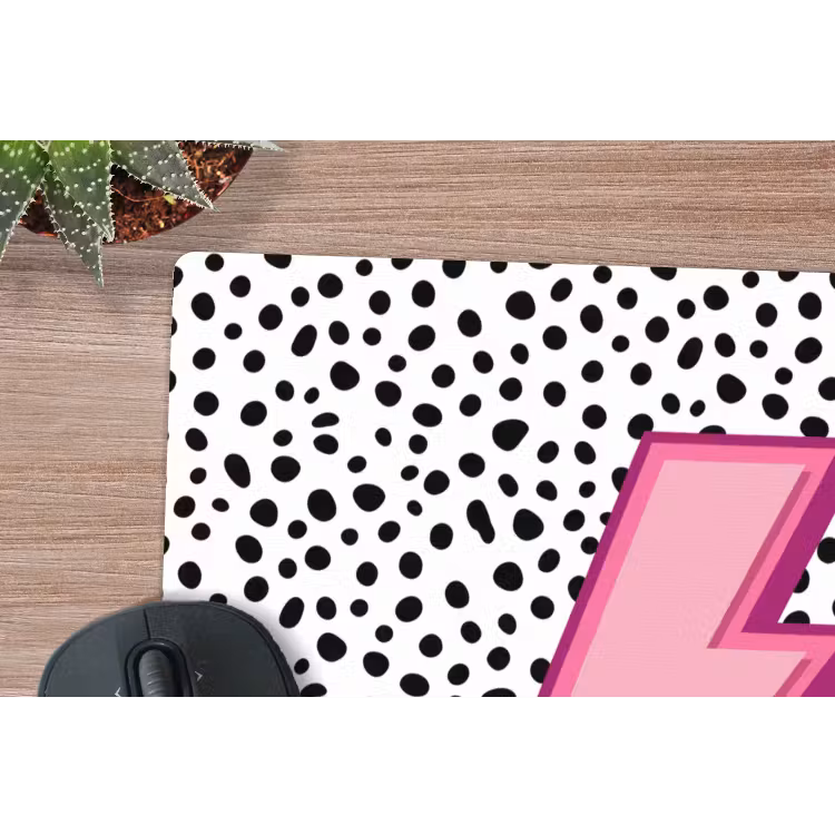 Bliksem - Roze - Stippen muismat rubber klein -closeup