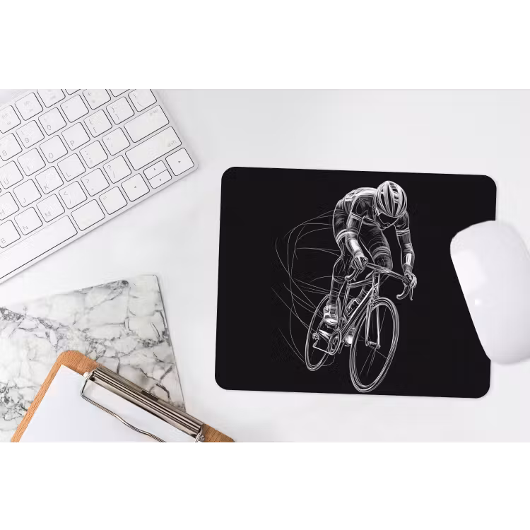 Lijntekening - Wit - Wielrennen - Snelheid muismat rubber klein -witbureau