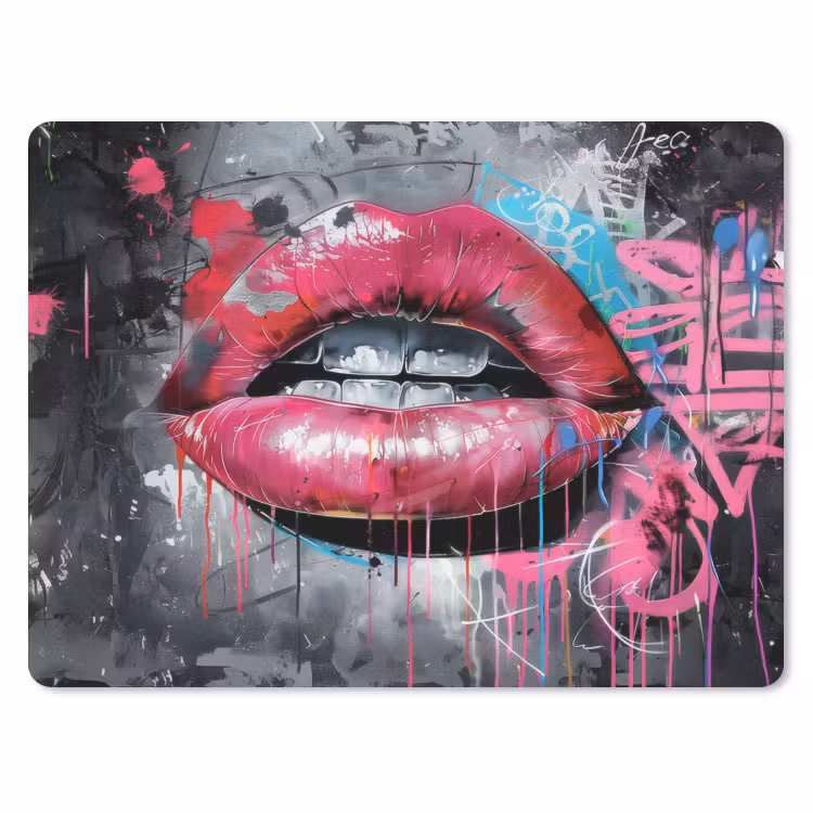 Lippen - Felroze - Graffiti - Verfstrepen muismat rubber klein -3d