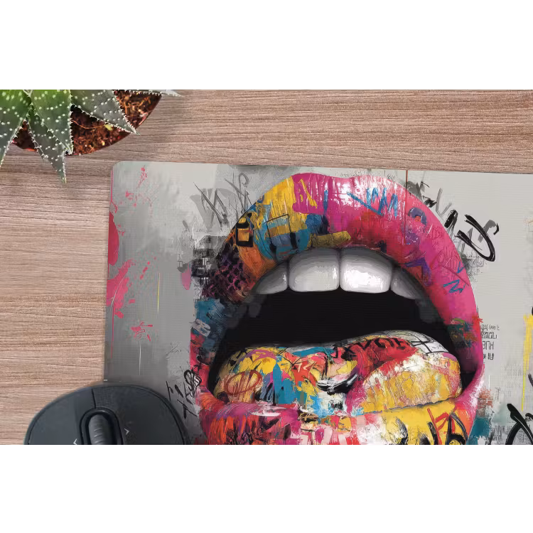 Lippen - Graffiti - Expressief muismat rubber klein -closeup