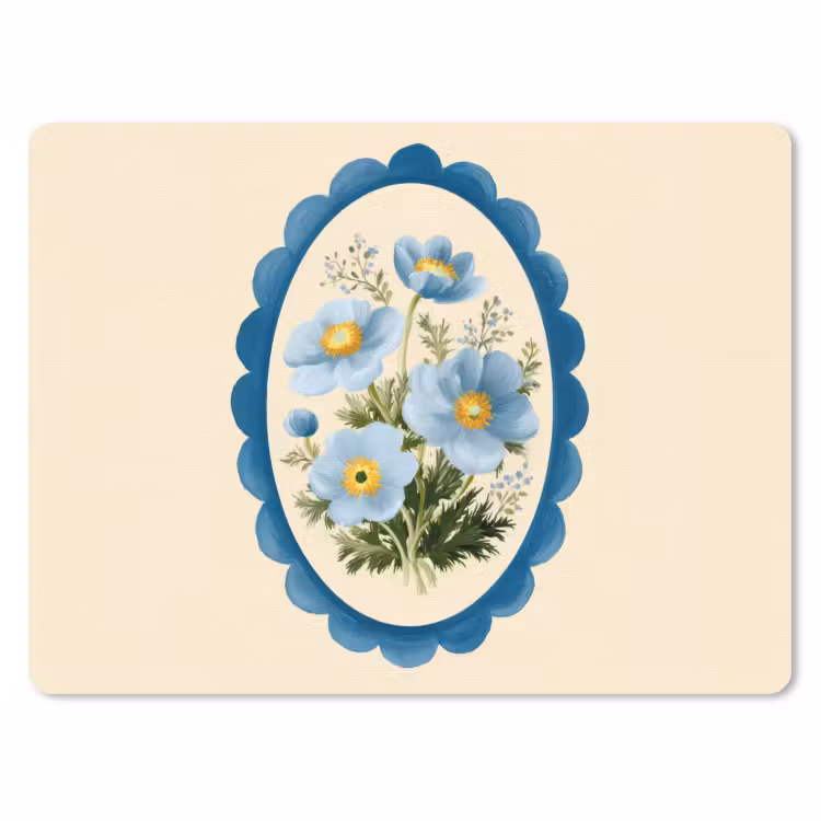 Lijst - Bloemen - Lichtblauw - Illustratie muismat rubber klein -3d