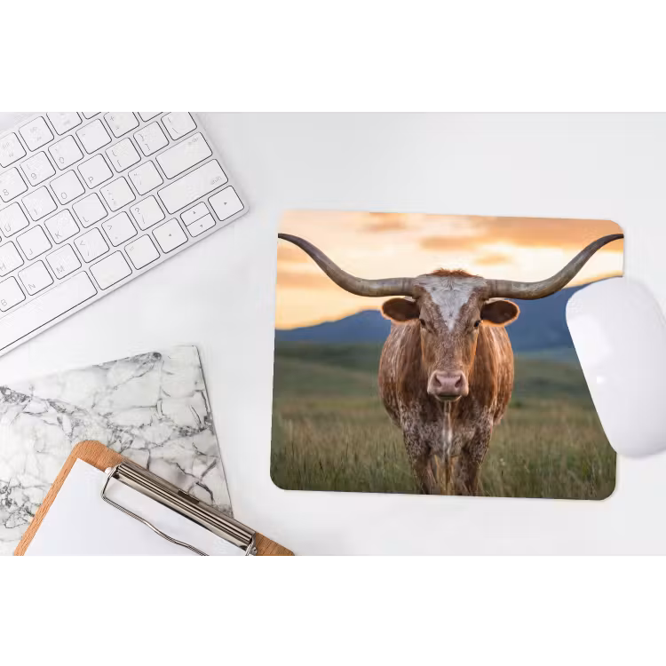 Longhorn - Landschap - Zonsondergang muismat rubber klein -witbureau