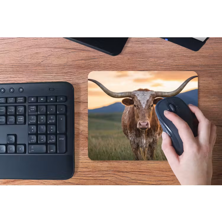 Longhorn - Landschap - Zonsondergang muismat rubber klein -toetsenbord