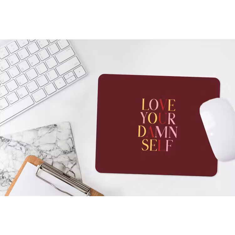 Love your damn self - Kleurrijk - Bordeaux muismat rubber klein -witbureau