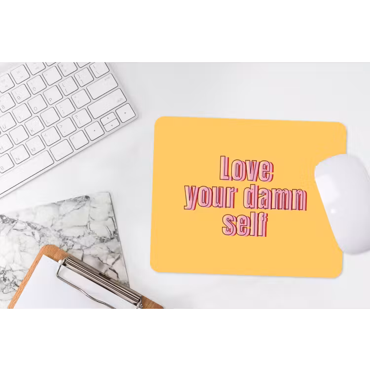 Love yourself - Roze - Geel muismat rubber klein -witbureau