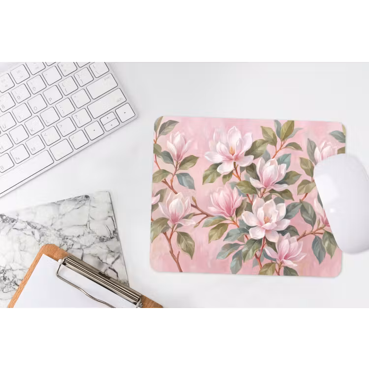 Magnolia's - Patroon - Roze muismat rubber klein -witbureau
